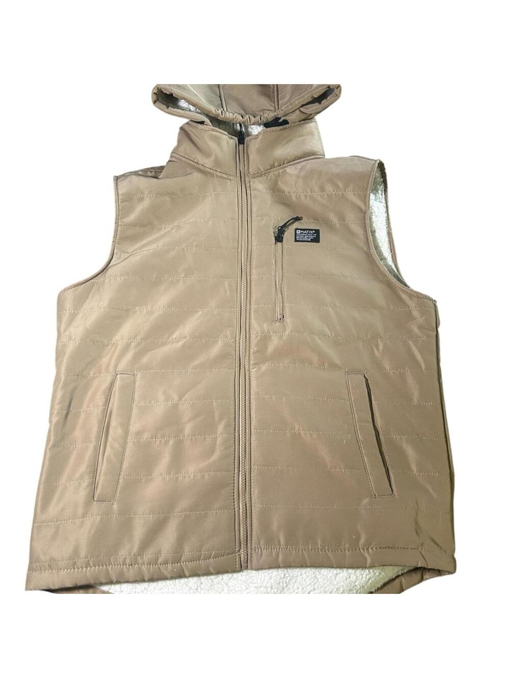 Matix Men's Hooded Vest Sherpa Lined Quilted Sizes L Tan